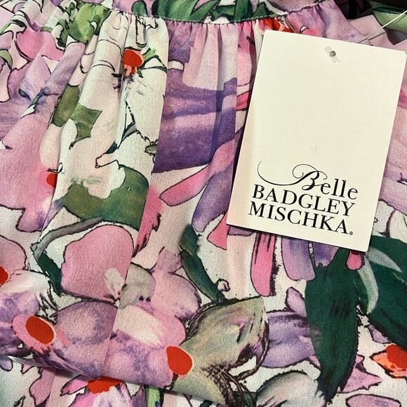 Badgley Mischka Elise Georgette Floral Turtleneck Trapeze Mini Dress Size 4 - Picture 3 of 5